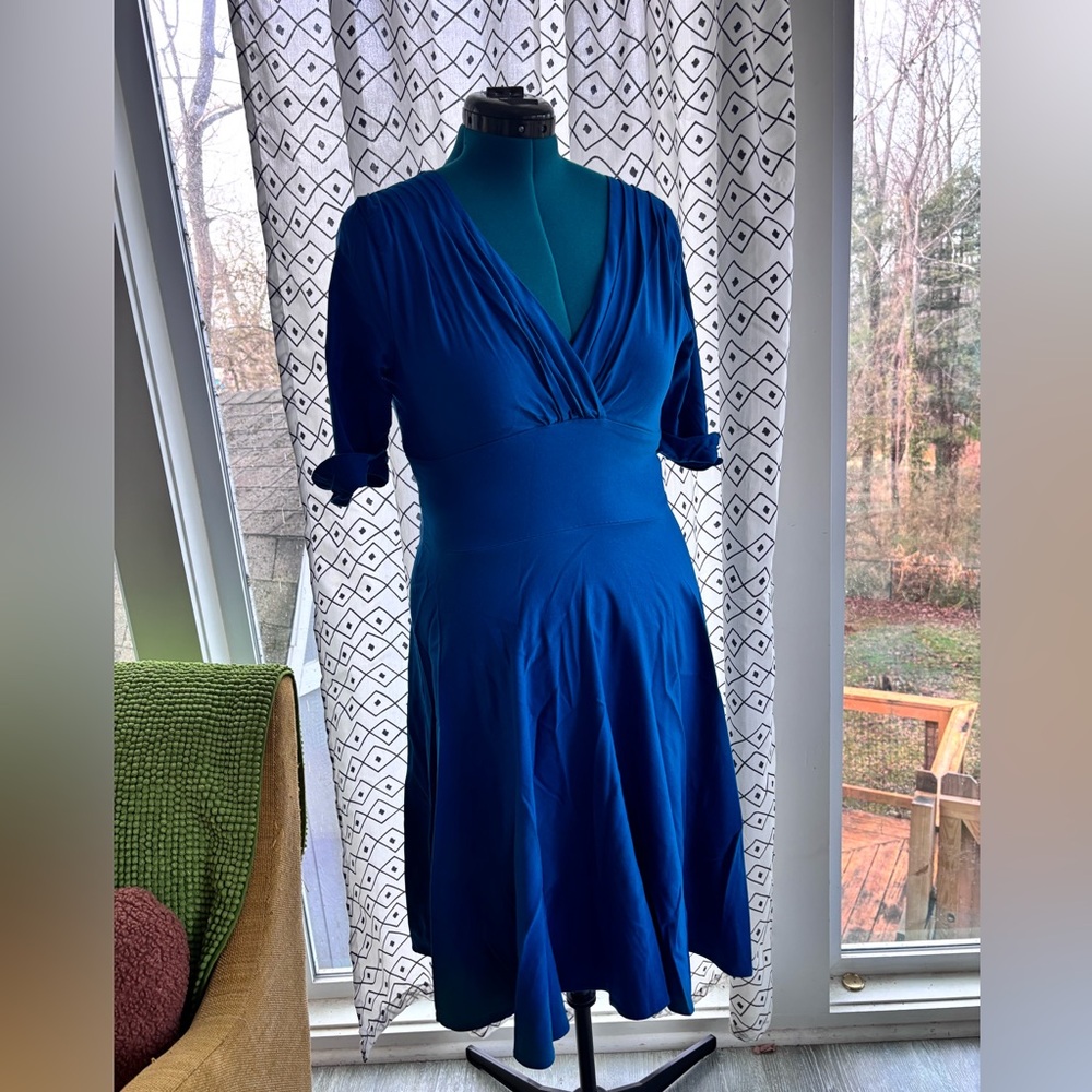 Unique Vintage Delores swing midi dress dark teal size large - Picture 2 of 8